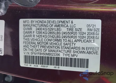 2021 Honda Passport Awd Ex-L z USA, uszkodzony, nr VIN 5FNYF8H50MB023396